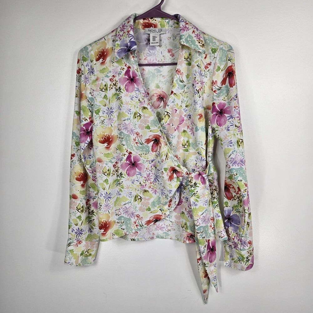Rachel Zoe Women's Size XS Floral Pattern Faux Wrap Blouse Long Sleeve